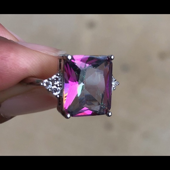 Princess Cut Mystic Rainbow Topaz Ring - Picture 3 of 3